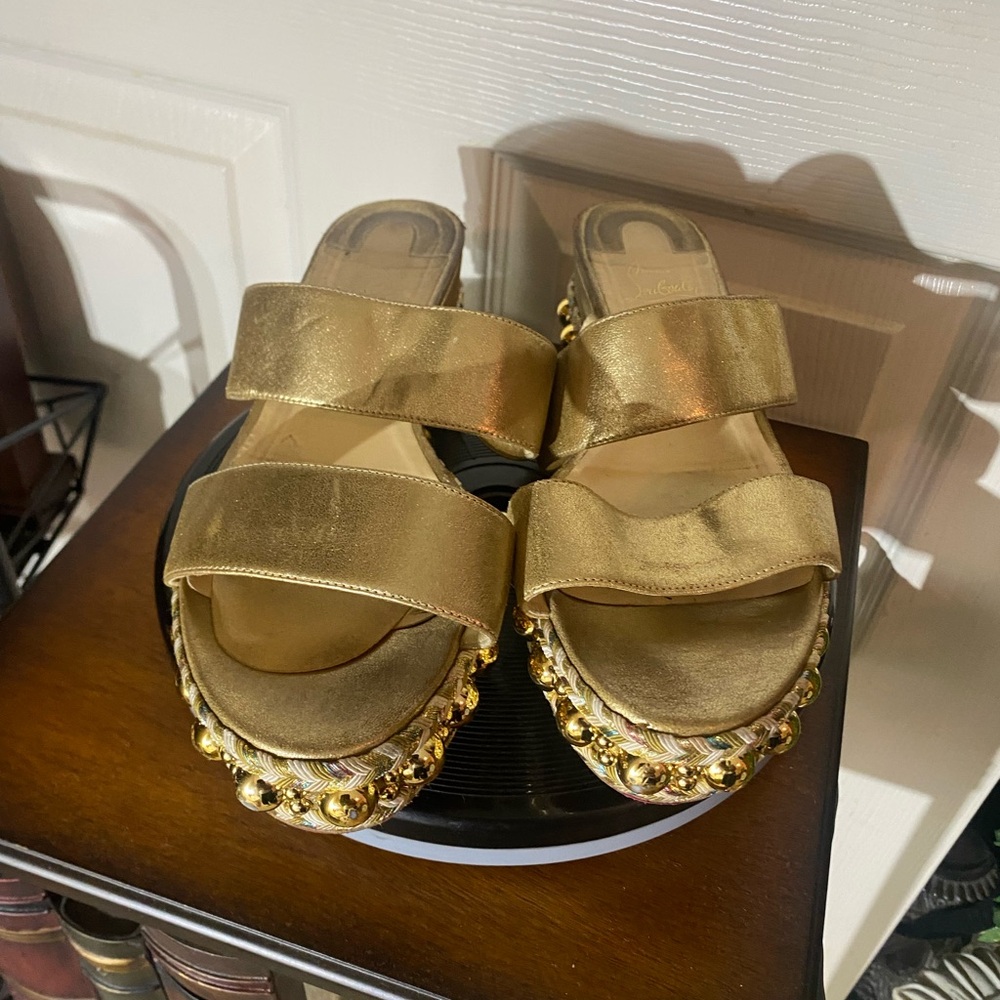 Christian Louboutin Gold Sandals with Chain Embellishment